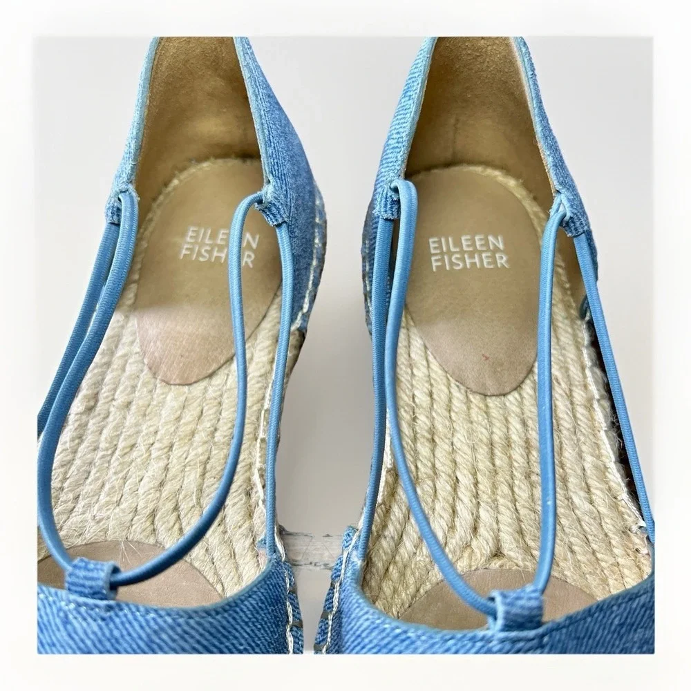 Eileen Fisher Lee Espadrille Denim‎ Flat Sandals Size 6.5